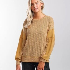 BKE Buckle Mustard Yellow Lightweight Sweater Top Long Sleeve Fall Size Small